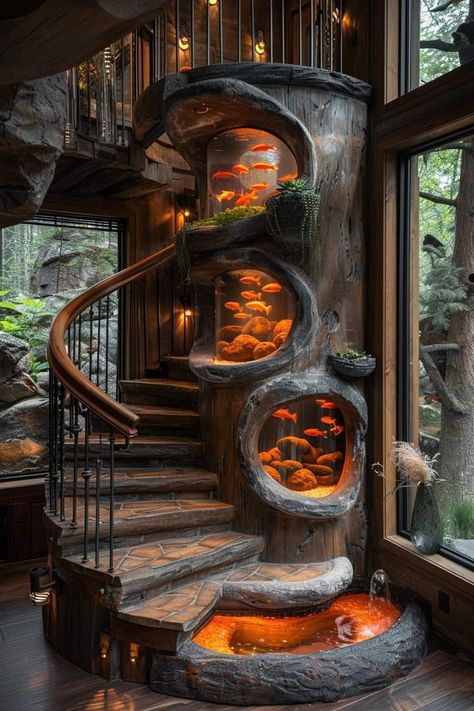 Cool Stairs, Old Style House, Log Cabin Rustic, Fantasy Rooms, Stairway Design, House Arch Design, Dome House, May Day, Fantasy Homes