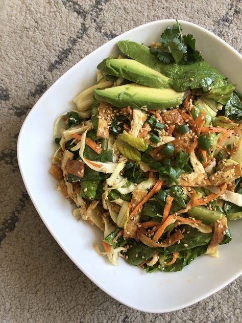 Wonton Happiness Salad (inspired by Souplantation) — Remi Yasui Souplantation Recipes, Wonton Chicken, Wonton Salad, Apartment Cooking, Fried Wonton, Asian Chicken Salad, Vegan Journey, Crispy Eggplant, Tomatoes Recipes