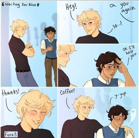 Solangelo Art Comic, Fierrochase Meets Solangelo, Solangelo High School Comic, Solangelo Art Cute, Solangelo Comic, Significant Annoyance Solangelo, Percy Jackson Couples, Percy And Nico, Funny Romance