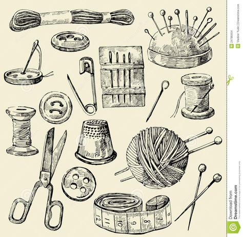 Sewing Tattoos, Sewing Equipment, Thread Needle, Object Drawing, Reverse Applique, Drawn Thread, Yarn Knitting, Couture Vintage, Sewing Art