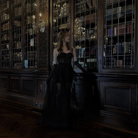 Library Prom Pictures, Dark Prom Dress Aesthetic, Dark Academia Dresses Formal, Dark Prom Aesthetic, Dark Ballroom Aesthetic, Dark Academia Ballroom, Dark Academia Dress Formal, Ballroom Photoshoot, Dark Academia Ball Gown