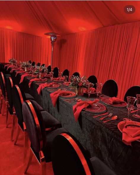 Blood Red Wedding Theme, Red And Black Wedding Reception Decor, Black And Red Reception Decor, Red Theme Wedding Entrance, Red Theme Reception Stage Decor, Red Uplighting Wedding, Red Wedding Theme, Blood Red, Planning Ideas