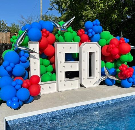 Birthdat balloon decor Name Marquee Letters With Balloons, Marquis Letters With Balloons, Marquee Letters With Balloons, Letters With Balloons, Party Outside, Lighted Marquee Letters, Leo Birthday, Marquee Letters, Balloon Decor