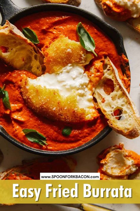 Fried Burrata Recipe, Recipes With Buratta, Burrata Marinara, Burrata Recipe Dinners, Buratta Cheese Recipe, Recipes With Burrata Cheese, Burrata Recipe Appetizers, Fried Burrata, Burrata Appetizer