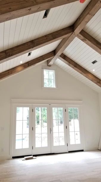 Gallery | website White Timber Ceilings Interior, Wide Plank Ceiling, White Beams Wood Ceiling, Vaulted Ceiling Beams Bedroom, White Shiplap Ceiling Living Room, Beam Ceilings, White Wood Ceiling Living Room, Ship Lapped Ceiling, Beams On Ceiling