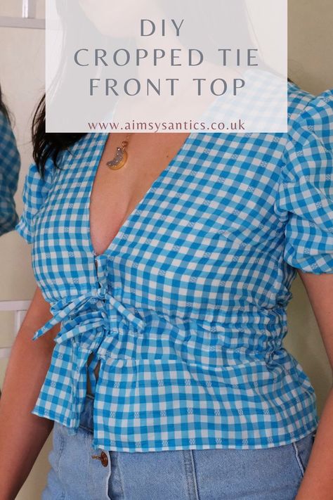 See how to make your own DIY cropped tie front top, in this easy sewing pattern. Features a free sewing pattern 'Elliot top' by Cool Stitches. Diy Crop Top Pattern, Elliot Top, Tie Front Top Pattern, Cool Stitches, Diy Crop Top, Make A Tie, Crop Top Pattern, Stylish Crop Top, Diy Tops