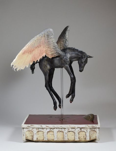 Mythical Horses, Circle Crafts, Sculpture Exhibition, Winged Horse, Horse Sculpture, Black Horse, Sculpture Installation, Animal Sculptures, Pics Art