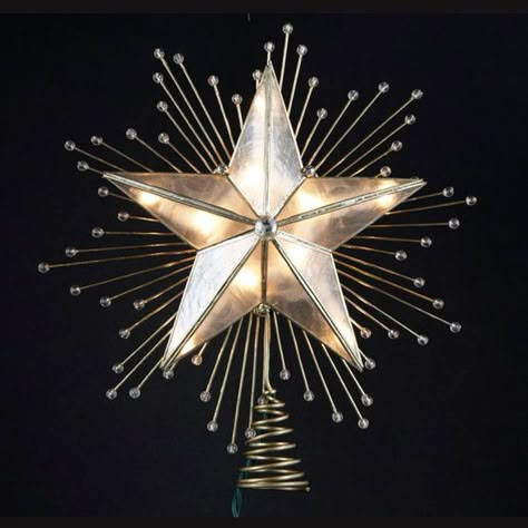 10" Lighted Capiz Star Tree Topper in Brass Finish Lighted Star Tree Topper, Gold Tree Topper, Diy Tree Topper, Unlit Christmas Trees, Christmas Tree Toppers Lighted, Lighted Tree Topper, Cross Christmas Tree, Christmas Tree Accessories, Christmas Tree Star