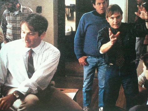 PETER WEIR sets up a shot with ROBIN WILLIAMS on the set of DEAD POETS SOCIETY Society 1989, Peter Weir, Mork & Mindy, Oh Captain My Captain, Captain My Captain, Christopher Reeve, Dead Poets Society, Falling In Love With Him, Robin Williams