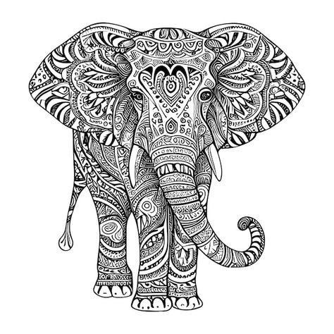 Elephant Art Tattoo, Doodle Elephant, Draw Elephant, Zentangle Elephant, Elephant Doodle, Elephant Artwork, Mandala Elephant, Easy Mandala Drawing, Animal Ornaments