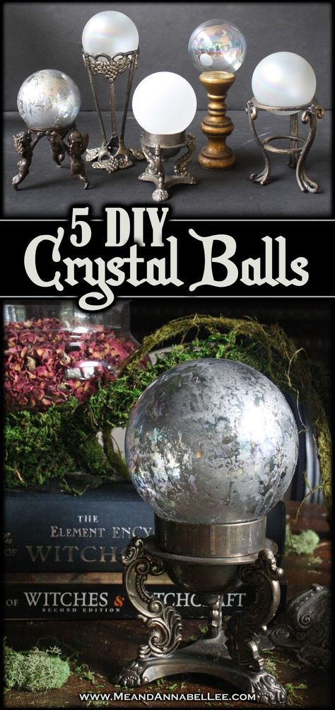 5 Easy Ideas for DIY Crystal Balls | Halloween Crafts and Decorations | Witches Dinner Party Table Setting | Frosted Glass and Faux Mercury Glass Tutorials | Pagan Fortune Telling | Gazing Balls |www.MeandAnnabelLee.com Witches Dinner Party, Witches Dinner, Diy Halloween Dekoration, Witches Halloween Party, Gazing Balls, Dinner Party Table Settings, Halloween Decor Diy, Annabel Lee, Diy Halloween Decor