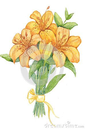 Lily Bouquet Drawing, Tiger Lily Bouquet, Flower Bouquet Drawing, Book Crafts Diy, Pencil Sketch Drawing, Watercolor Flowers Tutorial, Lily Bouquet, Painting Inspo, Watercolor Flower