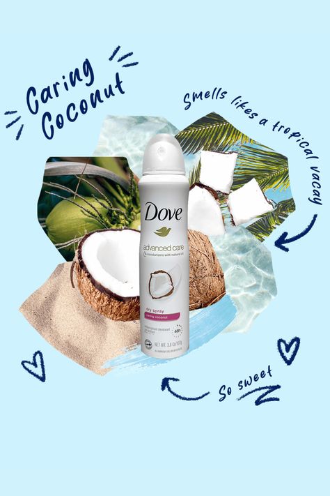 Advanced Care Dry Spray Antiperspirant Deodorant Caring Coconut Benefits Deodorant Creative Ads, Deodorant Ads, Smell Like Coconut, Dove Deodorant, Coconut Scent, Blessed Is She, Ad Creative, Antiperspirant Deodorant, Deodorant Spray