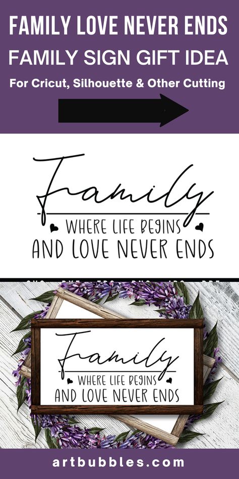 Free Family Sign design, perfect for DIY decor projects. This design is suitable for making family signs, home signs, wall decals, home décor, or anything else you can imagine! #family #gift #familysign #familysigngiftidea #craft #giftidea #homesign #walldecalsgift Printable Signs Free, Affordable Wall Decor, Family Printables, Family Sign, Family Crafts, Free Family, Sign Svg, Family Signs, Wall Decor Ideas