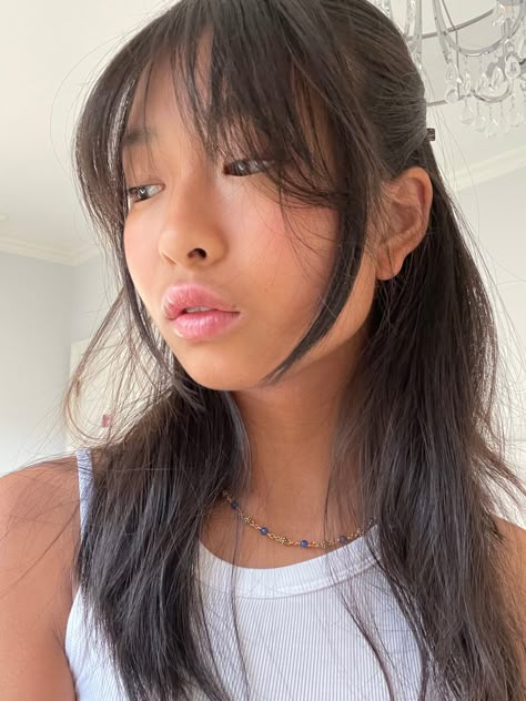 Japanese Hairstyle Bangs, Birkin Bangs Round Face, French Fringe Bangs Round Face, Face Framing Dark Hair, Different Type Of Bangs, Wispy Bangs Asian, Asian Bangs Round Face, Dark Hair Asian, French Bangs Round Face