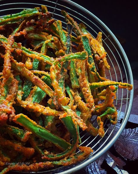 Kurkuri Bhindi Recipe, Kurkuri Bhindi, Fried Fritters, Commercial Deep Fryer, Bhindi Fry, Okra Fries, Coriander Chutney, Desi Khana, Fried Okra