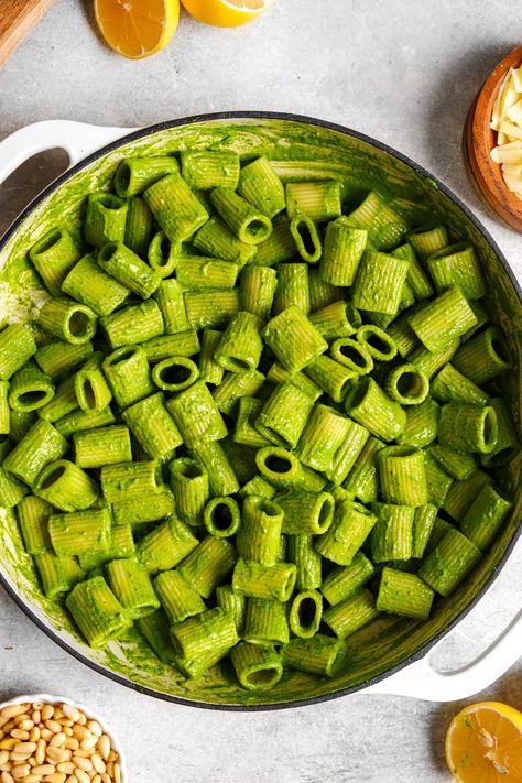 Easy & Delicious Creamy Spinach Pesto Pasta  - The All Natural Vegan Spinach Pesto Pasta, Homemade Pesto Sauce, Spinach Pesto, Vegan Parmesan Cheese, Vegan Parmesan, Homemade Pesto, Creamy Spinach, Pesto Sauce, Pesto Pasta