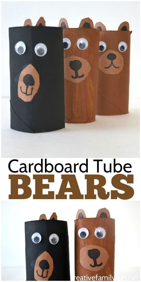 Grab some recycled materials to make a simple cardboard tube bear kids' craft. Tube Crafts, Bear Craft, Bear Hunt, Cardboard Craft, Toilet Paper Crafts, Bear Picnic, Bear Crafts, Toilet Paper Roll Crafts, Animal Crafts For Kids