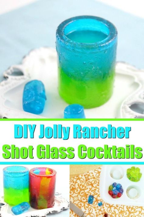 Alcohol Drinks With Candy, Diy Jolly Rancher, Jolly Rancher Shot Glasses, Shot Glass Desserts Recipes, Jolly Rancher Shot, Drunken Desserts, Edible Shot Glasses, Alcohol Candy, New Years Eve Snacks