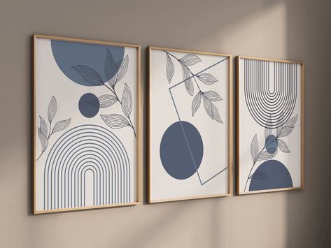 Wall Art For Female Office, Tablohat Modern, 3 Canvas Painting Ideas Room Decor, Wall Art Sets Living Room, Drawn Plants, Boho Abstract Art, Boho Art Painting, Minimal Painting, Boho Painting