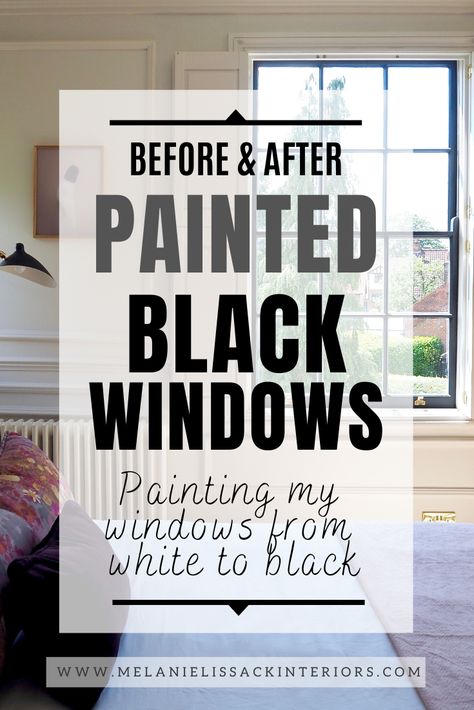 Black Window Trim Interior Bathroom, Farmhouse Windows Black, Bungalow With Black Windows, Paint Black Window Trim, Painted Black Window Trim, Painting Windows Black Before And After, Black Trim On Windows, Dark Trim Around Windows, How To Paint Window Trim Black