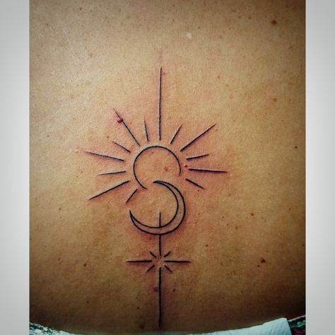 Moon Star And Sun Tattoo, Star And Sun Tattoos, Moon Sun And Stars Tattoo, Sun Moon Stars Tattoo, Moon And Star Tattoo, Moon Child Tattoo, Love Tattoo Designs, Sun Moon And Stars Tattoo, Sun Rays Tattoo