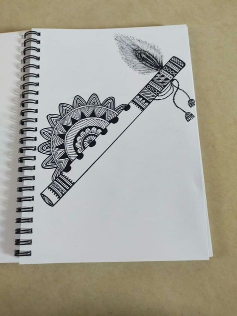 Simple Krishna Drawing Ideas, Easy And Beautiful Mandala Art, Drawing Ideas Creative Mandala Art, Easy Sketches For Beginners Aesthetic, Bansuri Mandala Art, Easy Creative Drawings Pencil Simple, Asthetic Drawings Pencil, Drwng Ideas Easy, Krishna Sketch Pencil Creative