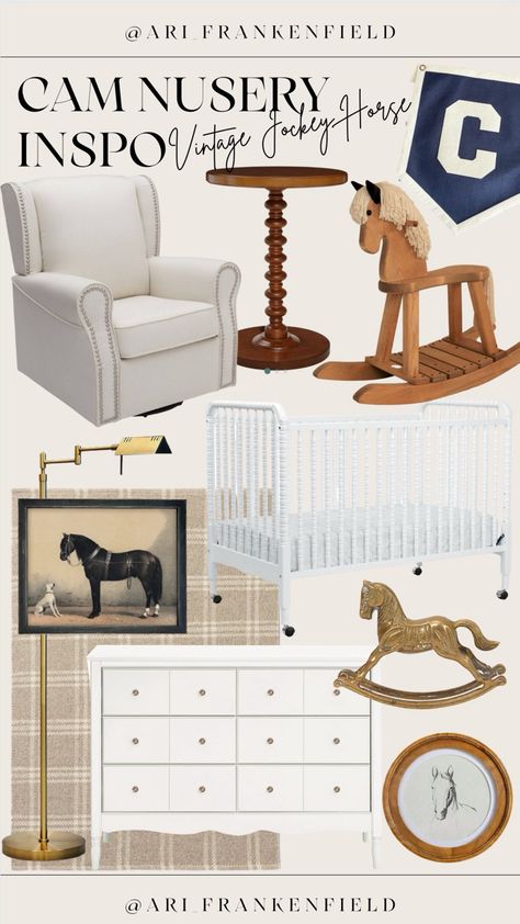 Loving this vintage jockey horse theme! Horse Themed Nursery, Equestrian Nursery, Vintage Baby Boy Nursery, Vintage Baby Rooms, Plaid Nursery, Horse Nursery, Baby Boy Nursery Themes, Vintage Baby Boys, Horses Theme