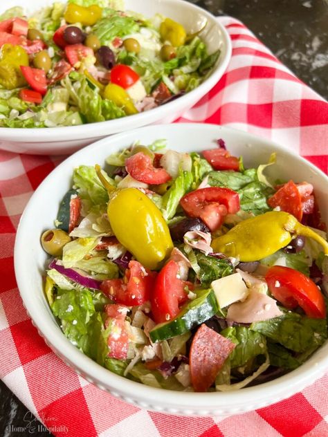 Chopped Antipasto Salad Recipe (Buca Di Beppo Copycat) Buca Di Beppo Recipes, Antipasto Salad Dressing, Antipasto Salad Recipe, Chopped Salad Recipe, Green Salad Dressing, Chopped Salad Recipes, Antipasto Salad, Salad Dressing Recipe, Vinaigrette Salad