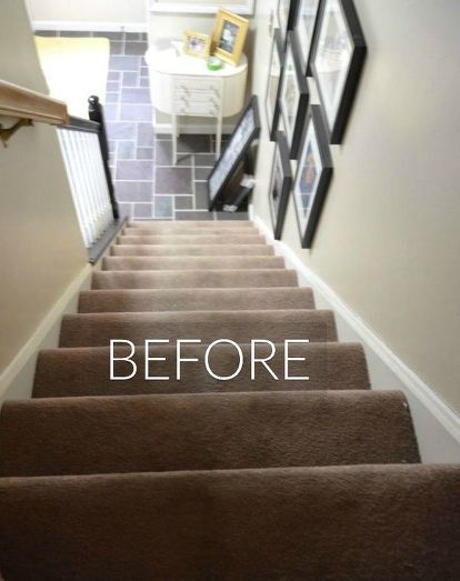 You'll want to rip out your carpeted staircase after seeing these Narrow Staircase Ideas, Diy Staircase Makeover, Narrow Staircase, Stair Makeover, Diy Staircase, Staircase Ideas, Staircase Makeover, Diy Stairs, White Carpet