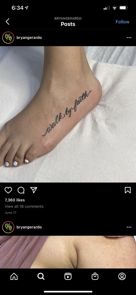 By Faith Tattoo, Walk By Faith Tattoo, Walk By Faith Foot Tattoo, Faith Foot Tattoos, Faith Tattoos, Tattoos Inspo, Faith Tattoo, Toy Ideas, Foot Tattoo