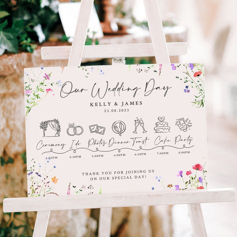 Wildflower Order of the Day Timeline Acrylic Sign Board - Large Wedding Running Order, Signs To Have At Your Wedding, Wedding Name Board Design, Wedding Stationary Ideas, Exchange Of Rings, Acrylic Sign Board, Wedding Timeline Sign, Order Of The Day Sign, Order Of The Day Wedding