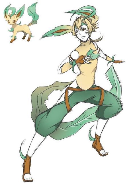 Eeveelutions Pokemon Gijinkas Fan Art Leafeon Human, Pokemon Leafeon, Cosplay Crafts, Eevee Evolution, Fan Art Comics, Humanoid Creatures, Cosplay Reference, Styled Outfits, Eevee Evolutions