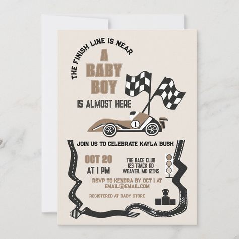 With a hand illustrated sporty race car these are one of a kind boy baby shower invites. Find matching items in my shop. Racecar Baby Shower Theme, Racing Baby Shower Theme, Car Theme Baby Shower Boys, Car Baby Shower Ideas, Car Themed Baby Shower Ideas, Race Car Baby Shower Ideas, Car Baby Shower Theme, Baby Boy Baby Shower Ideas, Racing Baby