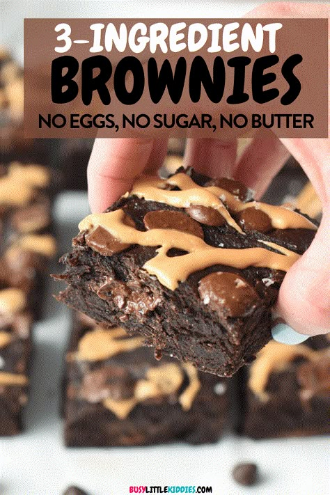 These 3 ingredients Peanut Butter Brownies are for the peanut butter and chocolate lovers. Plus, this is an healthy 3 ingredients brownie recipe made with no eggs, no dairy and no refined sugar. Healthy 3 Ingredient Brownies, Healthy Few Ingredient Desserts, Eggless Peanut Butter Brownies, Paleo Peanut Butter Brownies, Peanut Butter Banana Brownies Healthy, Easy Keto Brownies 3 Ingredients, Easy No Bake Desserts Healthy, Few Ingredient Dessert Healthy, Easy Light Breakfast Ideas Healthy