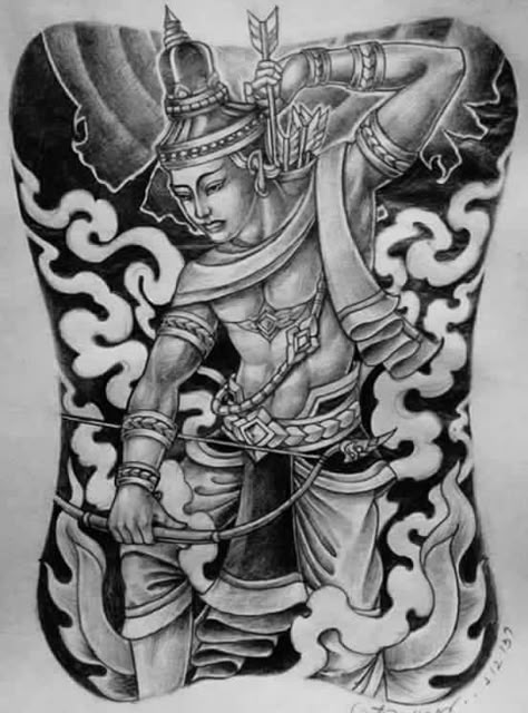 Beautiful Southeast asian tattoo art illustration. Cambodian, Thai, Laos. Southeast Asian Tattoo, ဘီလူး Tattoo, Asian Tattoo Art, Lao Tattoo, Forearm Cover Up Tattoos, Khmer Tattoo, Thailand Tattoo, Tattoo Spots, Full Tattoo