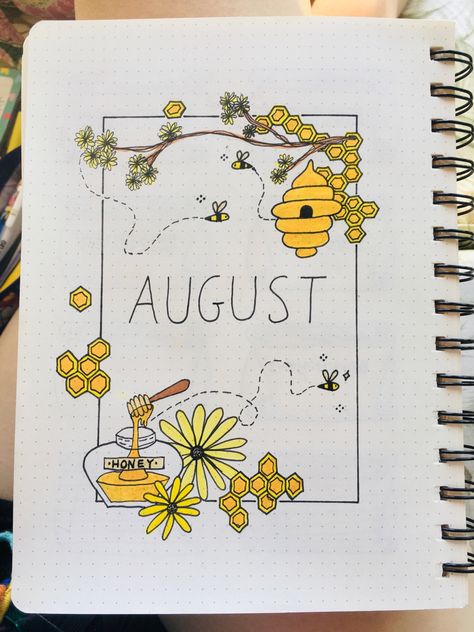 August Title Page, 2024 Title Page, August Drawing Ideas, August Drawings, Month Drawings, August Drawing, Bullet Journal August, August Themes, Space Doodles