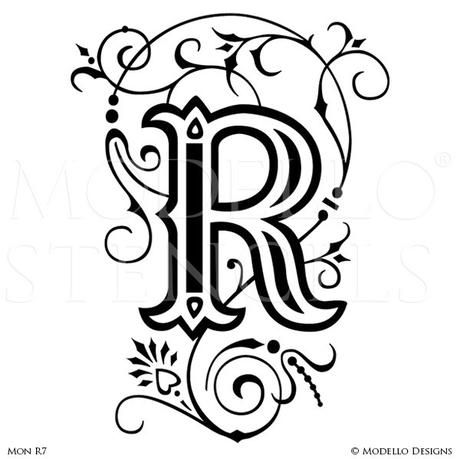 Monogram stencils allow you to make your mark with style. Stencil our monograms as wall accents, on furniture, doors, or even as framed wall art. Choose from a range of custom Monogram stencil design themes to find the one that expresses your personal style. Lettering Stencils, Letter R Tattoo, Initial Tattoos, Paint Letters, Monogram Stencil, Strong Emotions, Monogram Wall Art, Stencil Decor, Tattoo Templates