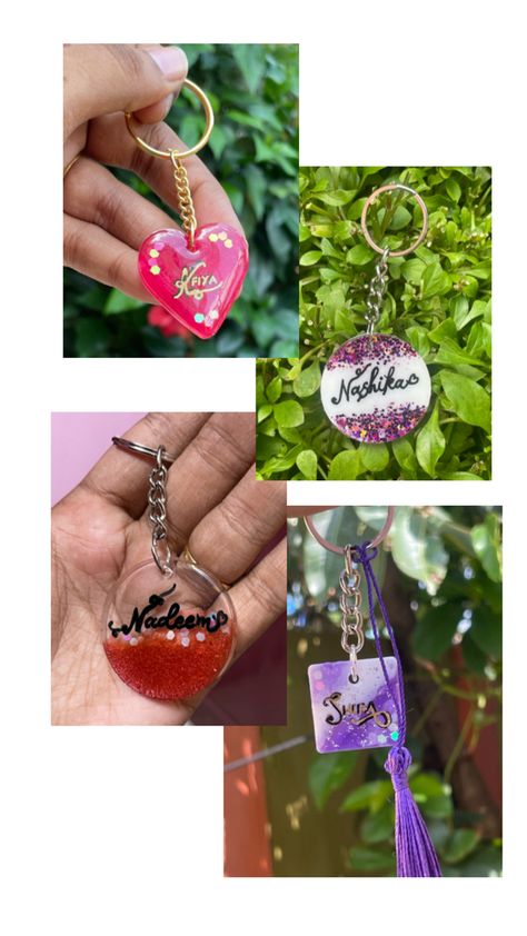 Keychain with names and glitters on resin material Resin Keychain, Your Name