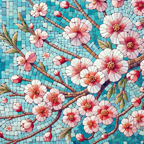 Cherry Blossom Mosaic, Mosiacs Projects Diy, Fairy Mosaic, Mosaic Art Ideas, Flower Mosaic Art, Daisy Mosaic, Mosaic Templates, Diy Mosaic Projects, Flowers Mosaic