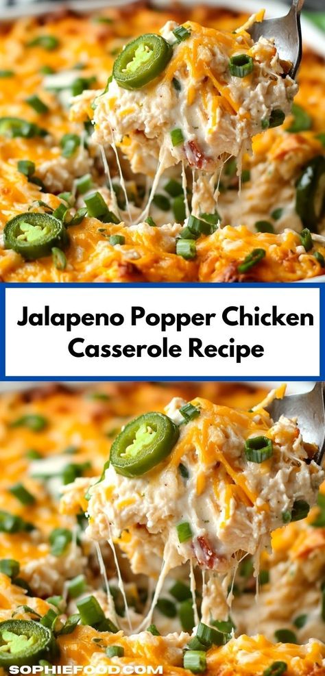 Looking for a crowd-pleasing dish that’s bursting with flavor? This Jalapeno Popper Chicken Casserole is a perfect choice for any occasion, blending spicy and creamy elements into one easy casserole recipe your family will love. Jalapeno Popper Chicken Casserole, Popper Chicken Casserole, Popper Casserole, Popper Chicken, Yummy Casserole Recipes, Chicken Casserole Recipe, Jalapeno Popper Chicken, Jalapeno Chicken, Jalapeno Popper