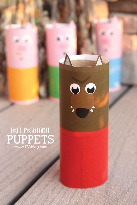 Three Little Pigs and the Big Bad Wolf Printable Puppets Printable Puppets, Wolf Printable, Simple Toilet, Diy Toilet Paper, Wolf Craft, Pig Crafts, Puppets Diy, Toilet Paper Tube, Toilet Paper Crafts