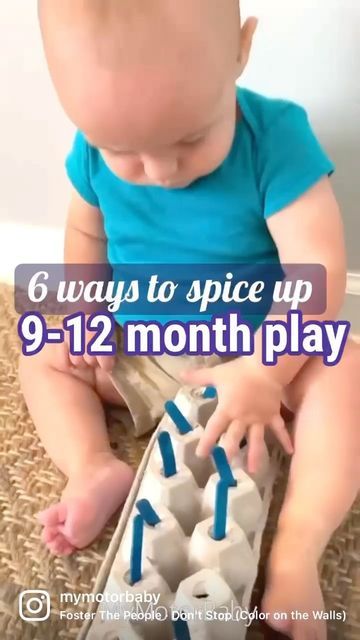 Baby to Toddler Play & Development on Instagram: "Want to spice up 🌶 play for your 9-12 month old? Try out these low prep DIYs with your baby today! Which one will you try?! Don’t forget to give some love by hitting the like & share🤍 Follow @mymotorbaby for more baby and toddler play ideas! 👍 Popsicle stick pull from egg carton 👍 Sensory bag (hair gel & pom Poms) taped to window with painters tape 👍 Laundry basket of rides (we looped dog leashes to pull) 👍 Velcro ball pull: put velcro dots Baby Sensory Play 9-12 Months, 9 12 Month Activities, Diy Baby Toys 9-12 Months, Teaching Infants, Months Activities, Toddler Play Ideas, Nanny Life, Baby Development Activities, Month Ideas