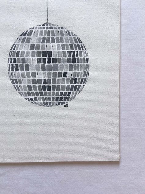 This Disco Ball is part of Catherine's first ever original collection. I chose disco balls as they got me out of my creative funk at the start of 2024. I originally painted one to hang in my own living room, but soon realised how fun they were to paint and did a few more... Information Painted with acrylic on canvas board, 5x7 inches. The painting has been sealed to reduce discolouration. Sold unframed. Signed by Catherine on the front. Original painting - you will receive the exact one shown in Disco Ball Color Palette, Disco Ball Outline, Paint Disco Ball, How To Paint A Disco Ball, Painted Disco Ball, Disco Painting, Ceiling Tiles Painted, Disco Ball Painting, Art Disco