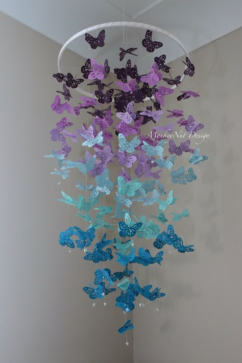 Purple Butterfly mobile/Teal butterfly mobile/turquoise/Sea | Etsy Purple Girls Room, Butterfly Room Decor, Butterfly Bedroom, Butterfly Chandeliers, Purple Room Decor, Teal Butterfly, Butterfly Room, Butterfly Mobile, Purple Bedrooms