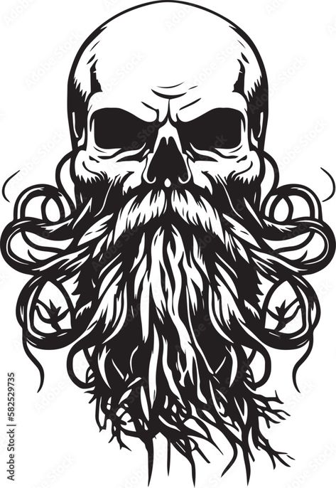 Viking Skull Art, Bearded Skull Tattoo, Beard Vector, Skull Beard, Walk Idea, Skull Reference, Viking Skull, Tshirt Printing Design, Beard Tattoo