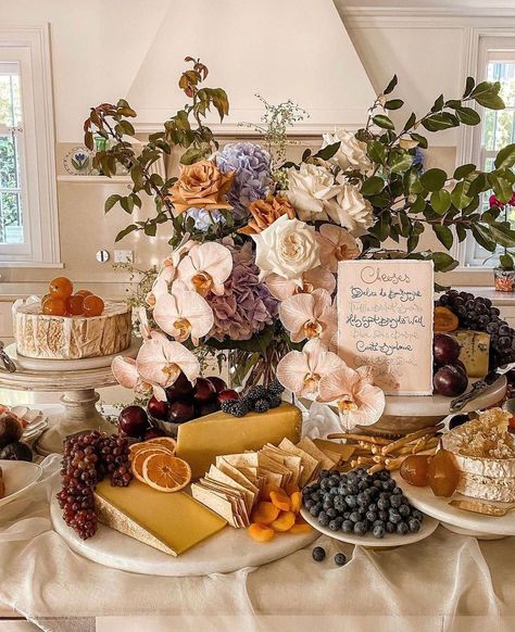 Grazing Table Runner, Extravagant Bridal Shower Ideas, Aesthetic Grazing Table, Grazing Table Aesthetic, Mediterranean Grazing Table, Wedding Table Food, Grazing Table Wedding, Wedding Charcuterie Table, Baby Shower Tablescapes