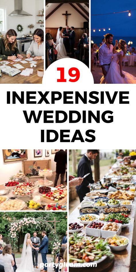 Planning your dream wedding without emptying your wallet? Check out these 19 budget-friendly wedding ideas perfect for every couple looking to save. Imagine a beautiful backyard ceremony, personalized DIY wedding invitations, or hosting a small and intimate gathering. You can keep your costs down by creating your own playlist instead of hiring a DJ and opting for a mouthwatering dessert-only reception. Simplify meal options with a buffet style as well! Discover fun and clever ways to make your special day memorable and unique without breaking the bank! Wedding Tips To Save Money, Family Oriented Wedding, Indoor Fireplace Wedding Ceremony, Simple Low Budget Wedding, Family Friendly Wedding Ideas, Cheap But Beautiful Wedding, Summer Wedding Ideas Indoor, Best Small Wedding Ideas, Micro Wedding Activities