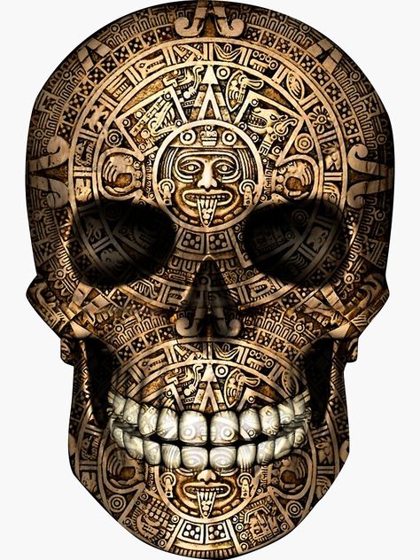 Pegatina «Calavera calendario Azteca» de Benarzac | Redbubble Aztec Warrior Tattoo, Aztec Artwork, Mayan Tattoos, Skull Art Tattoo, Sugar Skull Artwork, Mexican Art Tattoos, Aztec Tattoo Designs, Mexican Culture Art, Lowrider Art