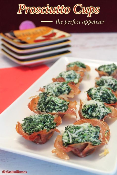 Prosciutto Cups 1 | 2CookinMamas A 4-ingredients appetizer that is as delicious as it is easy! #appetizer Spinach Cups, Prosciutto Cups, Spinach Appetizers, Prosciutto Appetizer, Spinach Recipe, Game Day Appetizers, Super Bowl Sunday, Everyday Dishes, Gluten Free Cheese